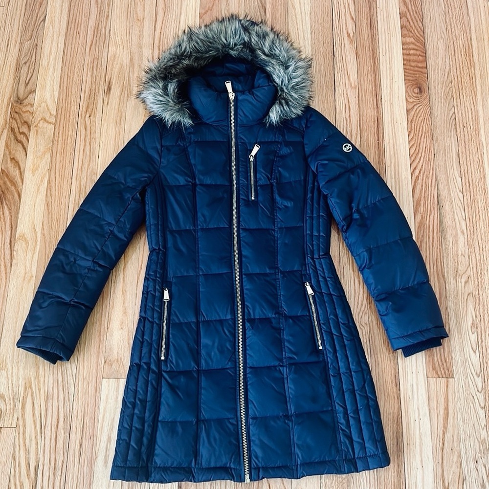 Michael Kors navy long puffer jacket women’s size XS - Picture 3 of 12